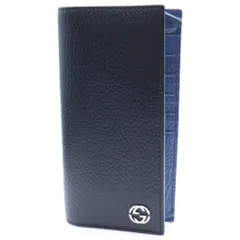 GUCCI (グッチ) 二つ折り長財布 ロングウォレット カードケース ブラック×ブルー レザー 610467