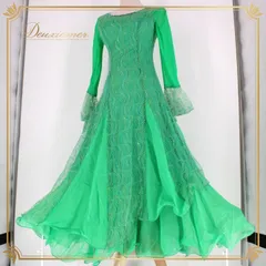 社交ダンス 衣装 スタンダード ドレス ワンピース パーティドレス グリーン系 prima boutique プリマブティック 緑 ビジュー 長袖 カラフル モダン エレガント きれいめ おしゃれ 大人 女性 アウトドア イベント 結婚式 二次会 フォーマル
