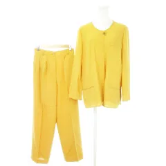 コルディア CORDIER スーツ セットアップ 上下 ジャケット カーディガン 長袖 パンツ スラックス テーパード ウール 40 L 黄 イエロー /AH17