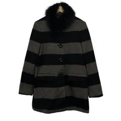 alice+olivia(アリスオリビア) コート レディース美品  - 黒×グレーベージュ×ブラウン 長袖/ボーダー/秋/冬のサムネイル