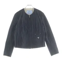 PRADA (プラダ) トライアングルロゴプレート キルティング ジップアップ ノーカラー ジャケット ブラック