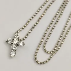 【美品】ジルコニアクロスネックレス　ボールチェーン　シルバー925　イタリア製　3.4g