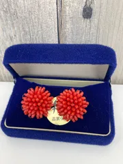 E【ヴィンテージ】珊瑚 イヤリング GP アクセサリー レディース オシャレ