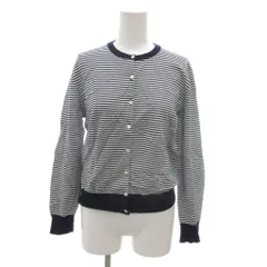 23区 オンワード樫山 美品 カーディガン 38 白 ホワイト 紺 ネイビー ボーダー柄 ラウンドネック 長袖 /KR ■GY60