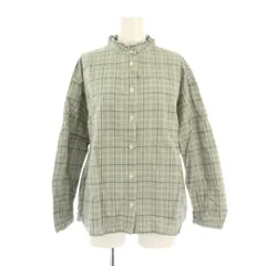 サマンサモスモス SM2 シャツ ブラウス 長袖 チェック柄 フリル バイカラー F 緑 グリーン ライトグレー /BB ■GY58