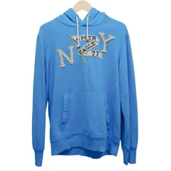 American Eagle アメリカンイーグル  パッチワーク風ロゴパーカー サイズM 水色 コットン パキスタン製 アメカジ 古着