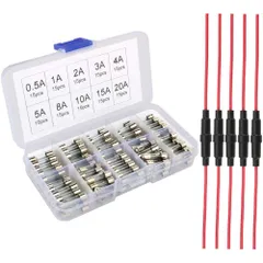 【在庫セール】5個5×20mmインラインヒューズホルダ，150個 5 ×20mm ガラス管 ヒューズ (0.5A/1A/2A/3A/4A/5A/8A/10A/15A/20A)のヒューズを各15個づつの