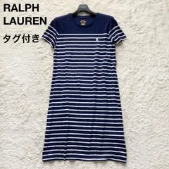 タグ付き POLO RALPH LAUREN ポロラルフローレン 半袖Tee ボーダーワンピース ひざ丈 ポニー刺繍 ロゴ 紺 ネイビー 白 ホワイト Sサイズ
