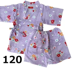 竹とんぼ　女の子　甚平　ちりめん風　古典花柄　パープル　120