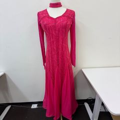 Sanline】社交ダンス衣装 ワンピース ドレス 黒 ブラック ライン