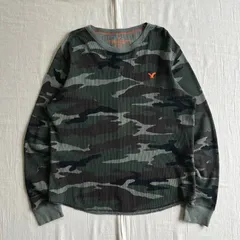 00s　archive　AMERICAN EAGLE　CLASSIC FIT　アメリカンイーグル　L/S サーマルTシャツ　カットソー　ワッフル　鷲ロゴ刺繍　迷彩　全面カモフラージュ柄　M　Y2K　アメカジ　パンキッシュ　グランジ　camo thermal-T
