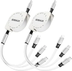 USB-C to 3in1 巻き取り式充電ケーブル 1m 白 2本269L449