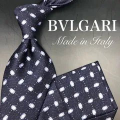【美品】BVLGARI ネクタイ 小紋柄 チェック ネイビー 紺 ブルー 青