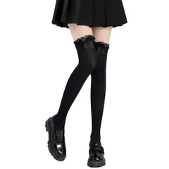 【特価商品】[BeLoved] ニーハイソックス ニーハイ ハイソックス ロリ オーバーニー ソックス 靴下 美脚 レース付き 制服 かわいい 可愛い 黒 白 セット スクール レディース 靴下 膝うえ ゴスロリ 地雷 系 人気 ストッキング