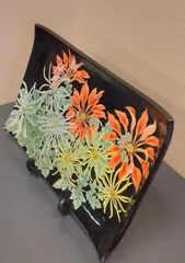 清水焼  京焼・陶あん窯　黒塗菊花特大飾り皿