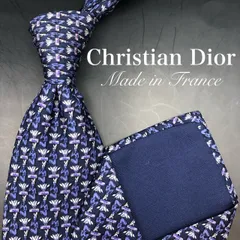 【美品】Christian Dior ネクタイ 総柄 ネイビー 紺 パープル 紫