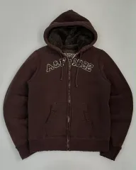 L Abercrombie アバクロンビー y2k ブラウン ウルフ シェルパ ファー ジャケット フードジップアップ
