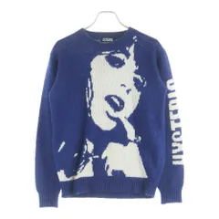 HYSTERIC GLAMOUR (ヒステリックグラマー) ギターガール 大判デザイン クルーネック長袖ニット ブルー 02193NS10