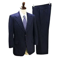 DORMEUIL Club 2つボタン シングルスーツ 袖口3つボタン AB4 M ダークネイビー 濃紺色 ストライプ ワンタック 春秋冬 6NB090 【送料無料】【中古】【メンズビジネス】202602