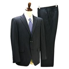 Mr.JUNKO 2つボタン シングルスーツ 袖口4つボタン AB6 L ダークグレー ストライプ ノータック 本切羽 春秋冬 A811502 6NB095 【送料無料】【中古】【メンズビジネス】202602