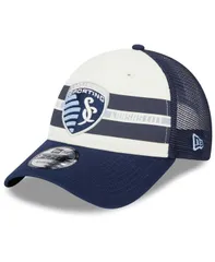 ニューエラ メンズ アクセサリー 帽子 New Era Mens White Navy Sporting Kansas City Team Stripes 9FORTY Trucker Snapback Hat White Navy ホワイト