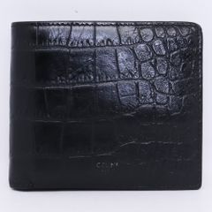 美品 CELINE 二つ折り財布 クロコ レザー ロゴ ブラウン バイ
