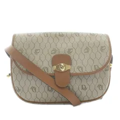 クリスチャンディオール Christian Dior ヴィンテージ ショルダーバッグ PVC レザー ハニカム 総柄 ロゴ ゴールド金具 ベージュ 茶色 ブラウン /XZ ■OH ■GY18