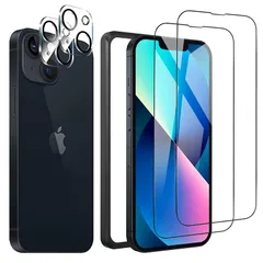 DZHFU iPhone 13 強化ガラスフィルム【4枚入り】 高精細 6.1インチ 高透過率 全面保護フィルム 硬度9Ｈ強化ガラス 滑らかなタッチ操作 指紋付着防止 自動吸着 飛散防止 気泡防止 ガイド枠付き 貼り付けは簡単 アイフォン13 【強化ガラス 0