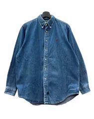 ラルフローレン RalphLauren POLO COUNTRY 80s 90s Denim Buttondown Shirt デニム ボタンダウン シャツ ボタンアップ BD 長袖 青 長袖シャツ ロゴ ブルー Mサイズ 104MT-2839