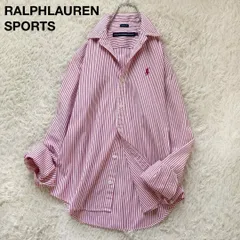 ラルフローレン ストライプシャツ 長袖 ロングスリーブ 綿 コットン ポニー刺繍 ロゴ刺繍 ピンク 白 ホワイト レディース 2サイズ S相当 カラーキーパー