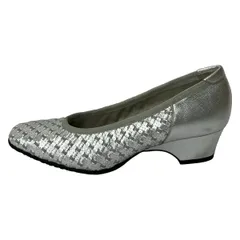 銀座ヨシノヤ/Yoshinoya(ギンザヨシノヤ) パンプス 22.5 レディース - シルバー×ダークグレー 編み込み レザー