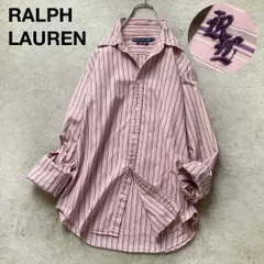 ラルフローレン ストライプシャツ ロングスリーブ 長袖 コットン 綿 ロゴ刺繍 ピンク系 レディース 4サイズ M相当