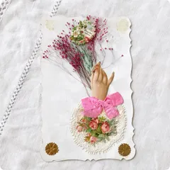 フランスアンティーク  ポストカード | ヴィクトリアンハンド エンボス加工 ドライフラワー｜（K0001）