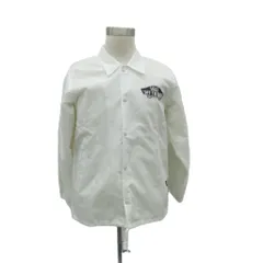 バンズ VANS コーチジャケット ミドル丈 L オフホワイト 黒 ブラック ロゴプリント /HO41 ■GY58