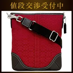 コーチ ショルダーバッグ レッド ブラウン マイクロシグネチャー F01584