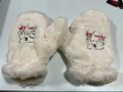 アイボリー クマファー手袋