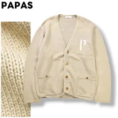 【定番】 パパス PAPAS イニシャル ロゴ コットン カーディガン ニット セーター ミドルゲージ リラックス ルーズ シルエット L ベージュ アースカラー アメリカン カジュアル ウェア メンズ