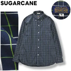 シュガーケーン SUGARCANE  東洋エンタープライズ スーパースタンダード SUPER STANDARD 長袖 ボタンダウン シャツ ラウンドヘム M ウィンドウペン チェック柄 ネイビー x グリーン アメカジ メンズ