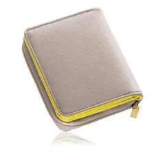 【新品】 [ムラ] 強くて可愛いサフィアーノ。本革バイカラーミニ財布 レディース 2つ折り財布 ゴートレザー スキミング防止 コンパクト グレー×イエロー 0