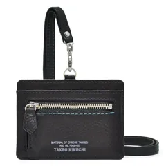 【新品】 [タケオキクチ] IDケースき ギフト包装 テネーロ メンズ 1706319 小銭入れ付き パスケース カードケース IDホルダー ICカード ネックストラップ 牛革 本革 レザー 【01】 ブラック 1