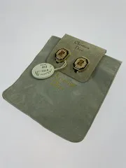 【中古品】Christian Dior クリスチャンディオール CDロゴ ラインストーン ブラック×ゴールドカラー ヴィンテージ クリスチャンディオールロゴ イヤリング 【182-260307-SH-13-min】