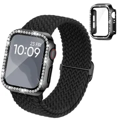 【在庫処分】コンパチブル Apple Watchと互換性のあるバンド 編みナイロン製アップルウォッチ バンド Apple Watch キラキラ カバー付き 互換用のiWatch Band 40mm 41mm 44mm 45mm 46mm 42mmケース 一体型