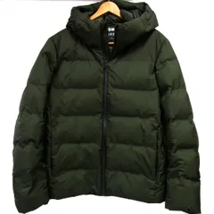 美品☆UNIQLO ユニクロ シームレスダウンパーカー ジップジャケット フード付き カーキ 防寒 アウター 冬物
