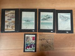 [Antique Art] Set of 6 Ukiyo-e Woodblock Prints | Utagawa School, Umeya - Includes Kyoka Poems, Landscape Paintings, Tale of Genji Paintings, and Fan Paintings | Edo to Meiji Period Woodblock Prints on Washi Paper - Antiques
