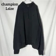 【champion】ハーフジップ ワンポイント 刺繍ロゴ オーバーサイズ スウェット トレーナー プルオーバー クロ US古着 USA輸入 Lsize