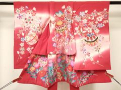 未使用新品☆お宮参り 産着 のきもの 京友禅染古典四季花王朝雪輪文多 