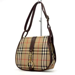 【英国クラシックを纏う】　BURBERRY　ショルダーバッグ ノバチェック シャドーホース ホースビット ゴールド金具 レザー　ブラウン