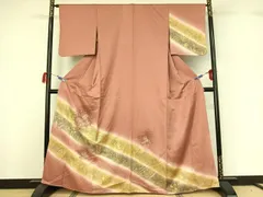 平和屋着物▽中国三大刺繍　汕頭刺繍　スワトウ刺繍　訪問着　単衣　松皮菱花文　暈し染め　金彩　正絹　逸品　AABG7078jh