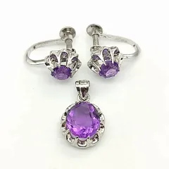 【美品】アメジストネックレスイヤリング　3セット　シルバー925　SILVER　3.9g