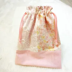 給食袋 巾着 コップ袋 小物入れ 歯ブラシ袋 小学校 小花柄 レース